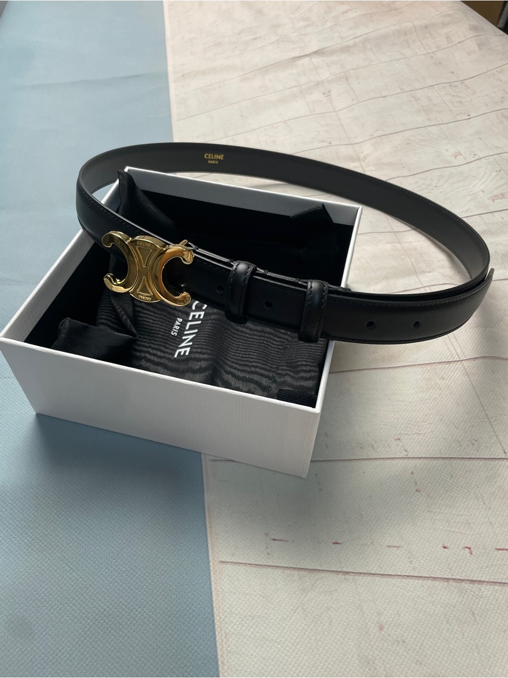 Celine Black Leather Belt with Gold Buckle 85cm / 34in